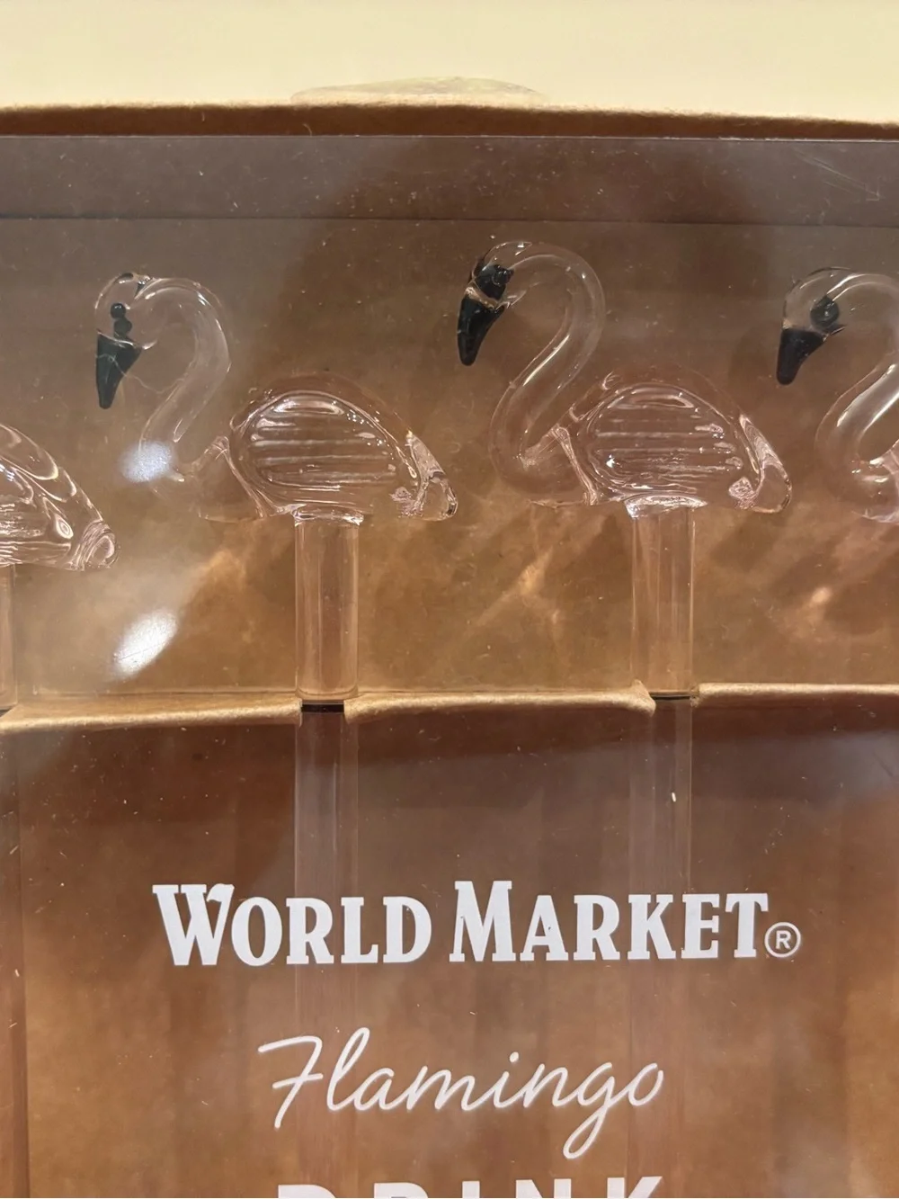 World Market Set of 4 Borisilicate Glass Flamingo Drink Stirrers. 6.3” Long NWT!